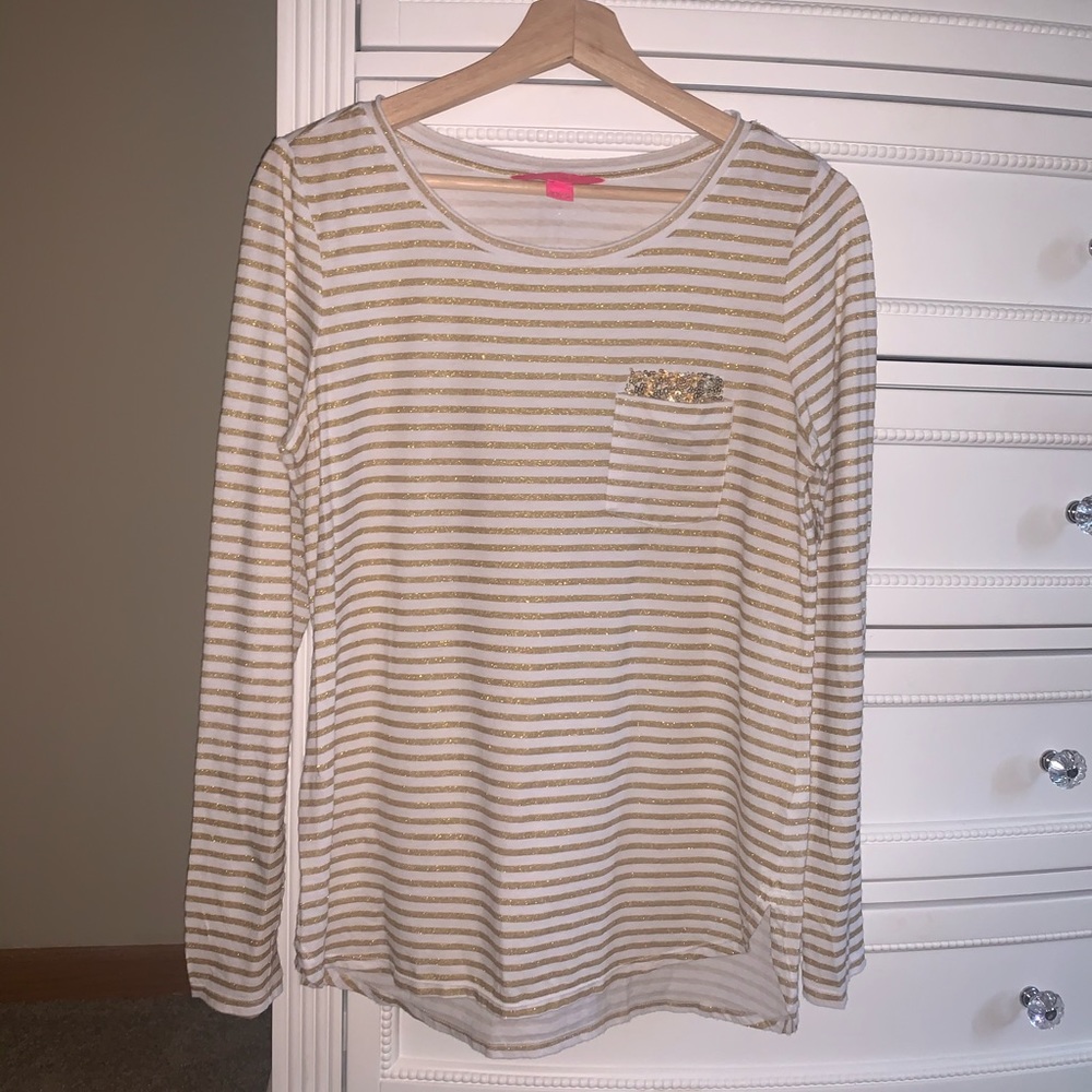 Lilly Pulitzer-Gold Striped-Long Sleeve Shirt